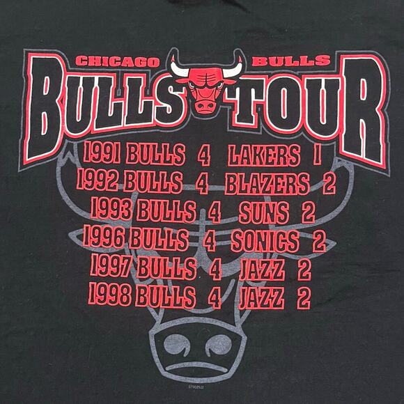 Vtg Starter Chicago Bulls NBA Champions T-Shirt L Double Sided Black 1998 Jordan - Picture 6 of 8